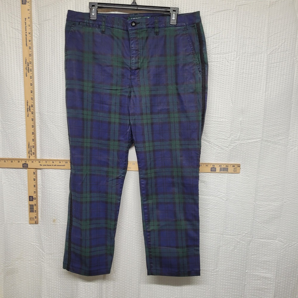 Lauren Ralph Lauren Black‎ Watch Plaid Ankle Pants Green Navy 14